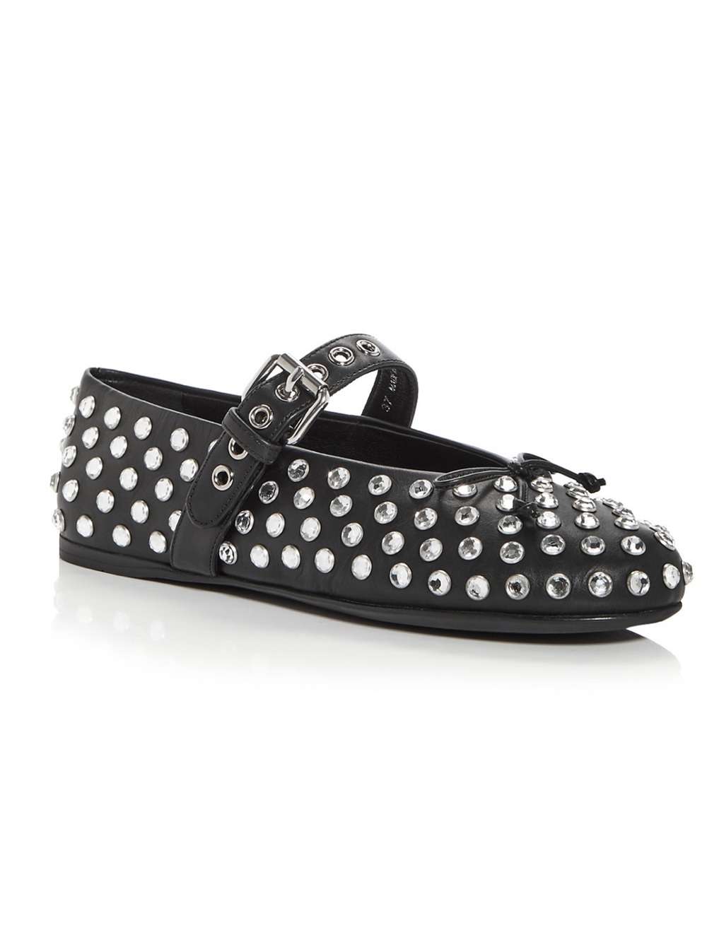 Gently used Miu Miu embellished buckled leather ballet flats 38